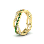 Load image into Gallery viewer, diamond-criss-cross-weave-wedding-band-with-emerald-in-yellow-gold-FD11069BGEMGRANGLE3-NL-YG
