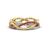 Load image into Gallery viewer, diamond-criss-cross-weave-wedding-band-with-pink-sapphire-in-yellow-gold-FD11069BGSADRPIANGLE3-NL-YG
