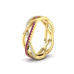 Load image into Gallery viewer, diamond-criss-cross-weave-wedding-band-with-pink-sapphire-in-yellow-gold-FD11069BGSADRPIANGLE3-NL-YG
