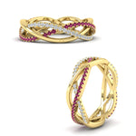 Load image into Gallery viewer, diamond-criss-cross-weave-wedding-band-with-pink-sapphire-in-yellow-gold-FD11069BGSADRPIANGLE3-NL-YG
