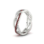 Load image into Gallery viewer, diamond-criss-cross-weave-wedding-band-with-ruby-in-white-gold-FD11069BGRUDRANGLE3-NL-WG
