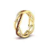 Load image into Gallery viewer, diamond-criss-cross-weave-wedding-band-with-ruby-in-yellow-gold-FD11069BGRUDRANGLE3-NL-YG
