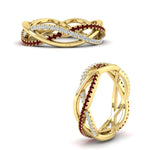 Load image into Gallery viewer, diamond-criss-cross-weave-wedding-band-with-ruby-in-yellow-gold-FD11069BGRUDRANGLE3-NL-YG

