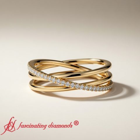 Gold Diamond Criss Cross Ring