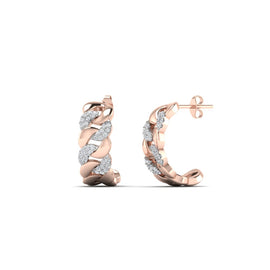 Gold Diamond Cuban Link Hoop Earrings