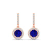 Load image into Gallery viewer, diamond-drop-halo-solitaire-round-cut-earrings-with-sapphire-in-rose-gold-FD-EAR11129ROGSABL-NL-RG