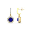 Load image into Gallery viewer, diamond-drop-halo-solitaire-round-cut-earrings-with-sapphire-in-yellow-gold-FD-EAR11129ROGSABL-NL-YG