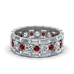 Load image into Gallery viewer, diamond-eternity-stacking-band-with-baguette-and-ruby-in-white-gold-FD9119GRUDRANGLE3-NL-WG.jpg
