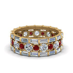 Load image into Gallery viewer, diamond-eternity-stacking-band-with-baguette-and-ruby-in-yellow-gold-FD9119GRUDRANGLE3-NL-YG.jpg
