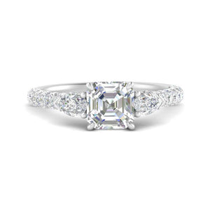 Pear Accented 3 Row Asscher Cut Engagement Ring