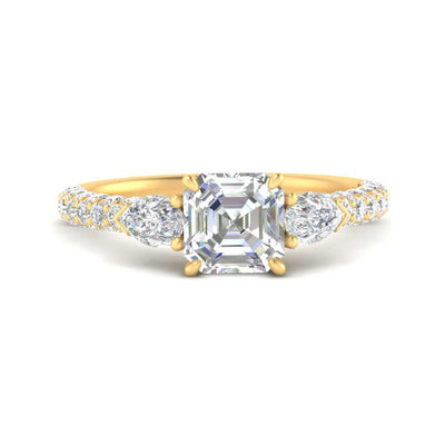 Pear Accented 3 Row Asscher Cut Engagement Ring
