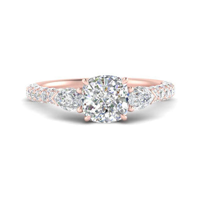Pear Accented 3 Row Cushion Cut Engagement Ring