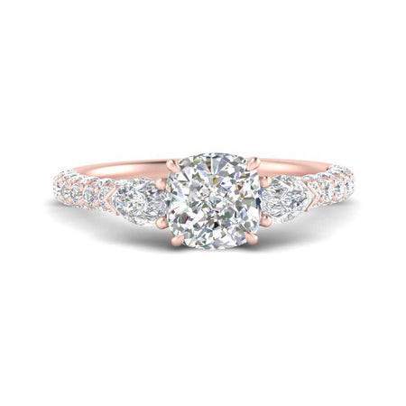 Pear Accented 3 Row Cushion Cut Engagement Ring