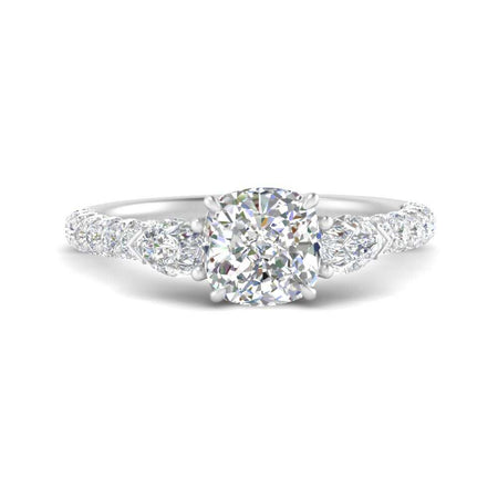 Pear Accented 3 Row Cushion Cut Engagement Ring