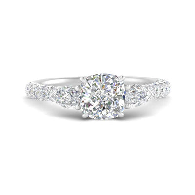 Pear Accented 3 Row Cushion Cut Engagement Ring