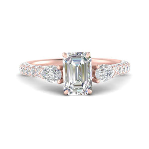 Pear Accented 3 Row Emerald Cut Engagement Ring