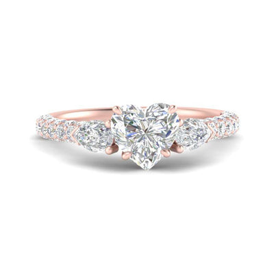 Pear Accented 3 Row Heart Diamond Ring