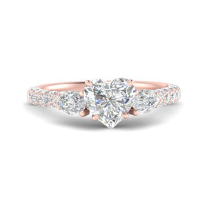 Pear Accented 3 Row Heart Diamond Ring