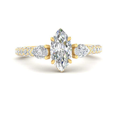 Pear Accented 3 Row Marquise Cut Engagement Ring