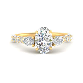 Pear Accented 3 Row Oval Shaped Engagement Ring