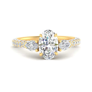 Pear Accented 3 Row Oval Shaped Engagement Ring