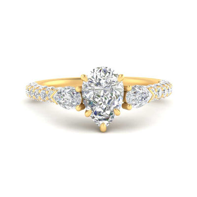 Pear Accented 3 Row Engagement Ring