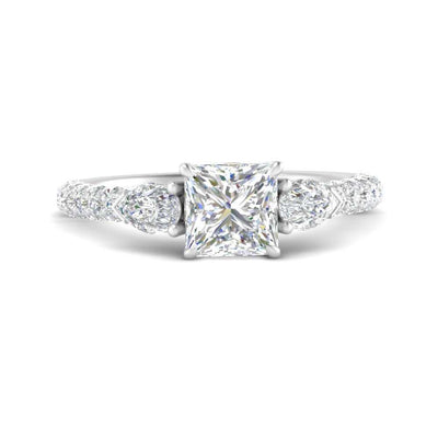 Pear Accented 3 Row Princess Cut Engagement Ring