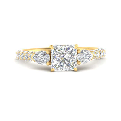 Pear Accented 3 Row Princess Cut Engagement Ring