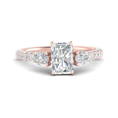 Pear Accented 3 Row Radiant Cut Engagement Ring