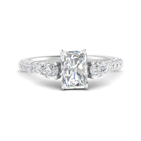 Pear Accented 3 Row Radiant Cut Engagement Ring