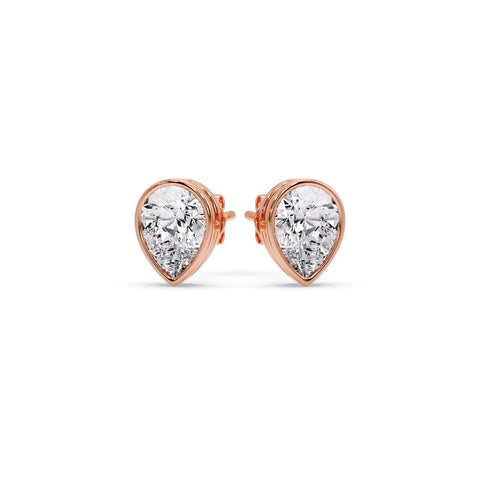 Half Carat Diamond Pear Drop Stud Bezel Earring