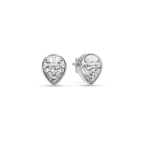 Half Carat Diamond Pear Drop Stud Bezel Earring
