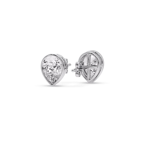 Half Carat Diamond Pear Drop Stud Bezel Earring