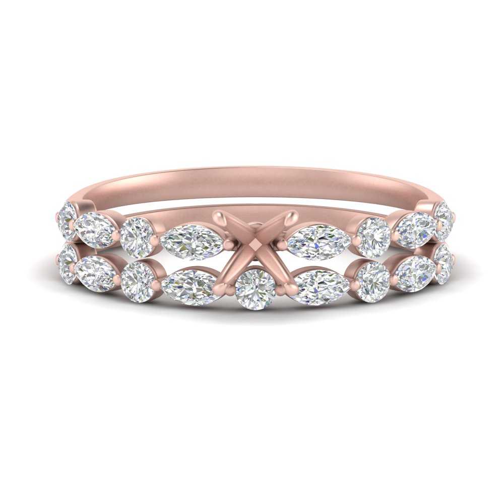 Round And Marquise Bridal Semi Mount Wedding Set