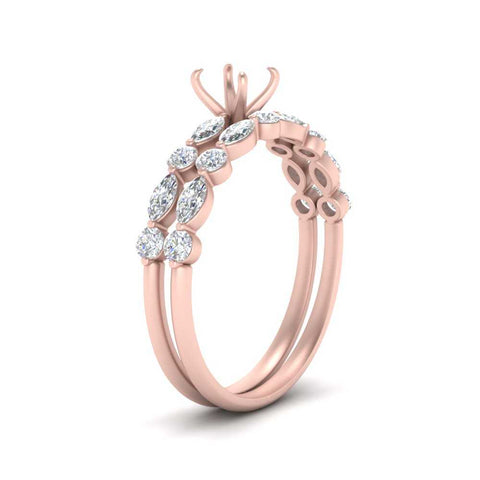 Round And Marquise Bridal Semi Mount Wedding Set