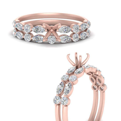 Round And Marquise Bridal Semi Mount Wedding Set