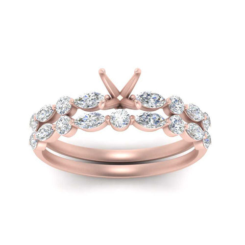 Round And Marquise Bridal Semi Mount Wedding Set