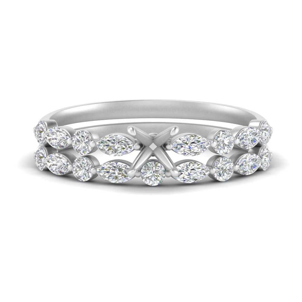 Round And Marquise Bridal Semi Mount Wedding Set