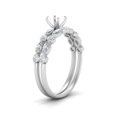 Round And Marquise Bridal Semi Mount Wedding Set