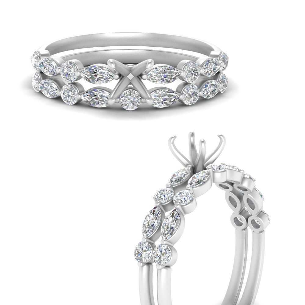 Round And Marquise Bridal Semi Mount Wedding Set
