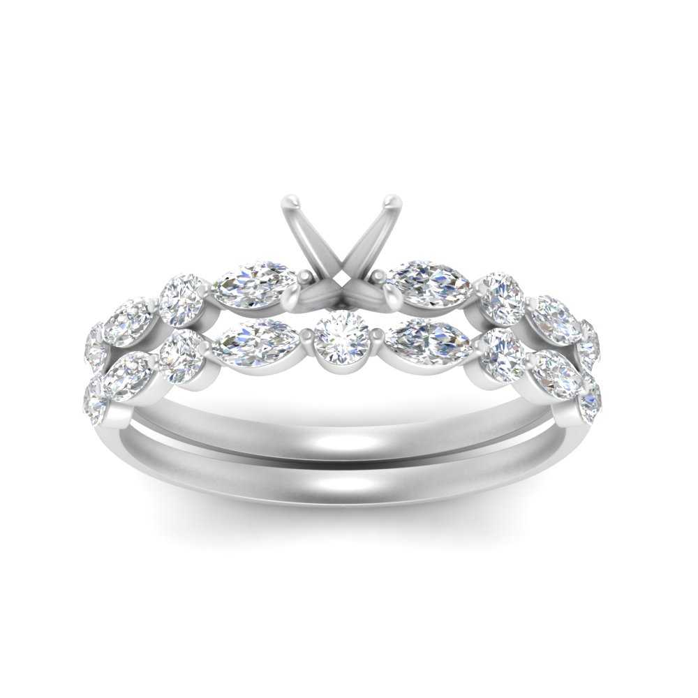 Round And Marquise Bridal Semi Mount Wedding Set