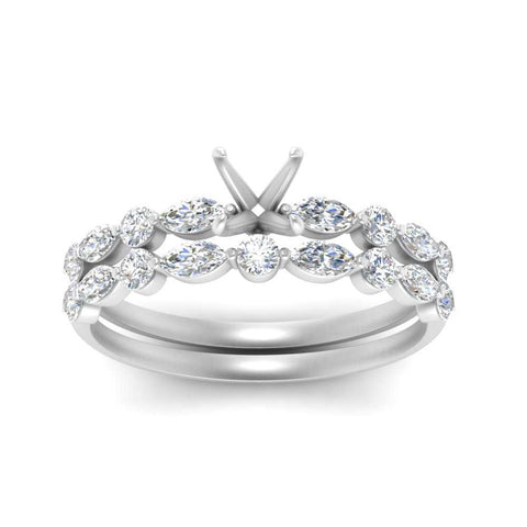 Round And Marquise Bridal Semi Mount Wedding Set