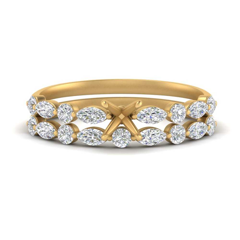 Round And Marquise Bridal Semi Mount Wedding Set