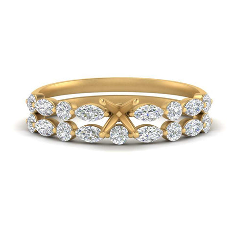 Round And Marquise Bridal Semi Mount Wedding Set