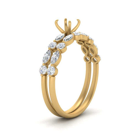 Round And Marquise Bridal Semi Mount Wedding Set