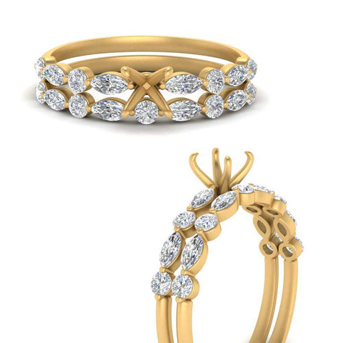 Round And Marquise Bridal Semi Mount Wedding Set