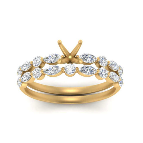 Round And Marquise Bridal Semi Mount Wedding Set