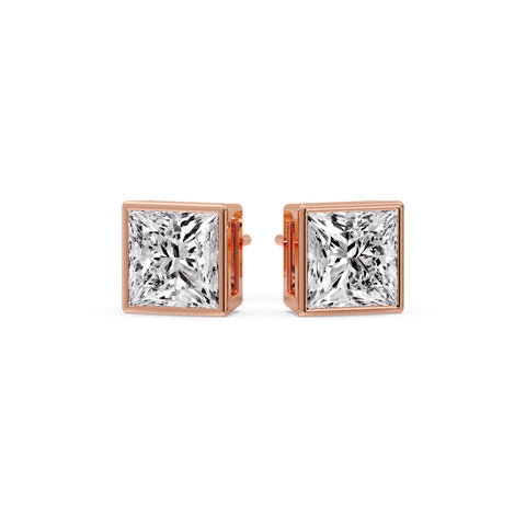 Stylish Princess Bezel Diamond Studs