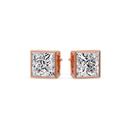 Stylish Princess Bezel Diamond Studs