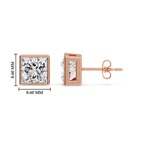 Stylish Princess Bezel Diamond Studs